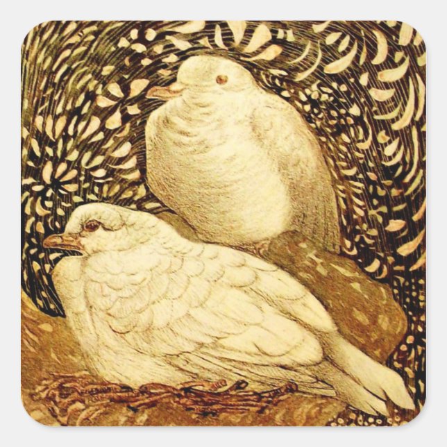 WHITE DOVES IN BROWN SEPIA SQUARE STICKER (Front)