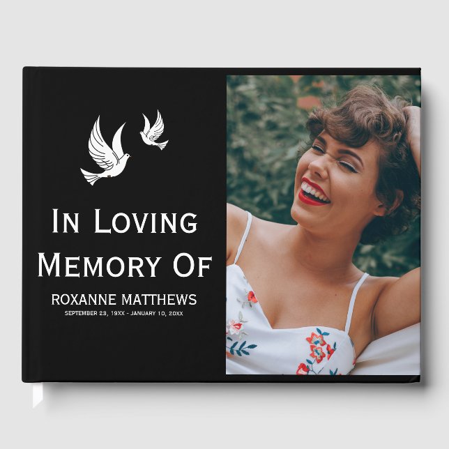 White Doves In Loving Memory Tribute Photo Guest Book (Front)