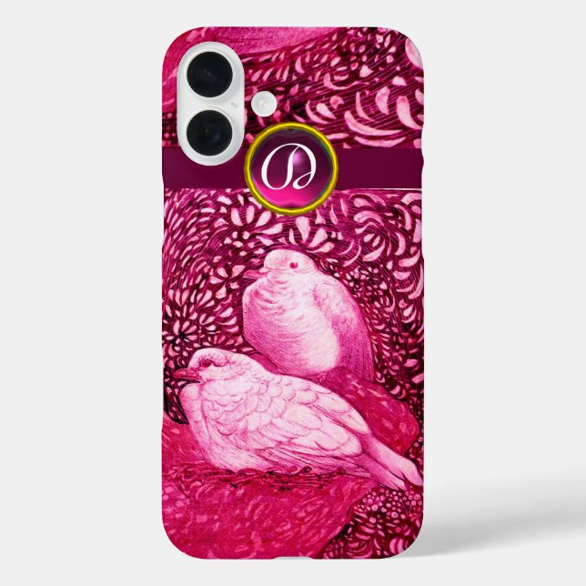 WHITE DOVES IN PINK FUCHSIA MONOGRAM Case-Mate iPhone CASE (Back)