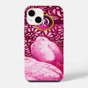 WHITE DOVES IN PINK FUCHSIA MONOGRAM iPhone 14 CASE