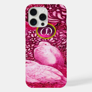 WHITE DOVES IN PINK FUCHSIA MONOGRAM iPhone 15 PRO MAX CASE