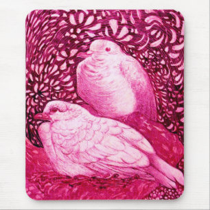 WHITE DOVES IN PINK FUCHSIA MOUSE MAT
