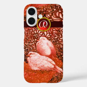 WHITE DOVES IN RED MONOGRAM iPhone 16 CASE