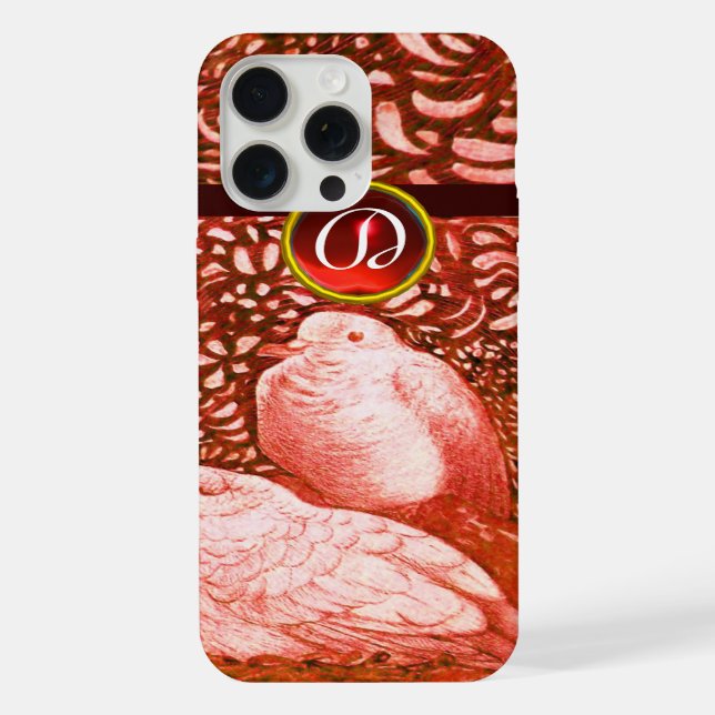 WHITE DOVES IN RED MONOGRAM iPhone CASE (Back)