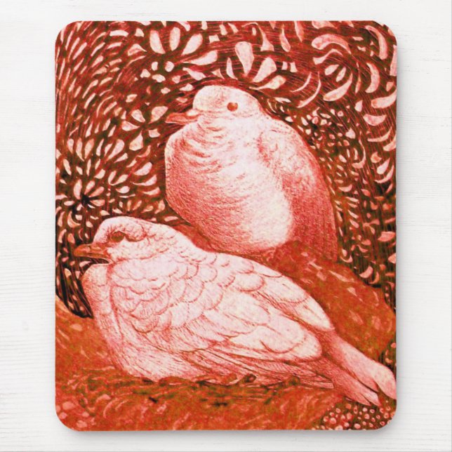 WHITE DOVES IN RED MOUSE MAT (Front)