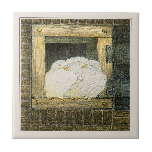 White Doves in Window Dutch Victorian Art Tile (Front)