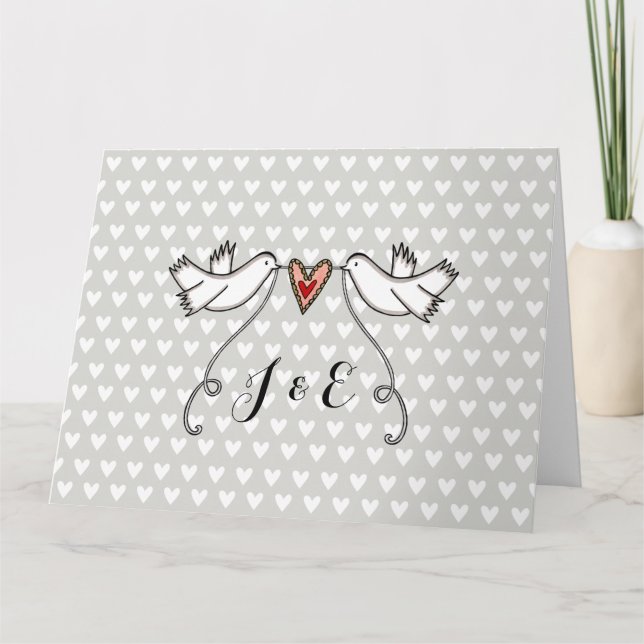 White Doves Love Heart Wedding Greetings Card (Front)