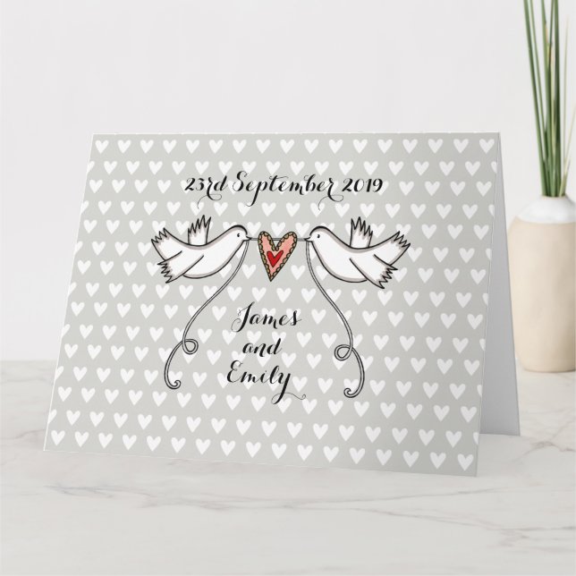 White Doves Love Heart Wedding Greetings Card (Front)