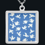 White Doves Neckace Silver Plated Necklace<br><div class="desc">A pretty necklace with a beautiful 'White Dove' design on a bright blue background,  from a handpainted paper collage by Judy Adamson.</div>