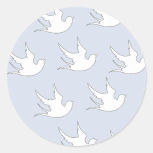 white doves on blue classic round sticker