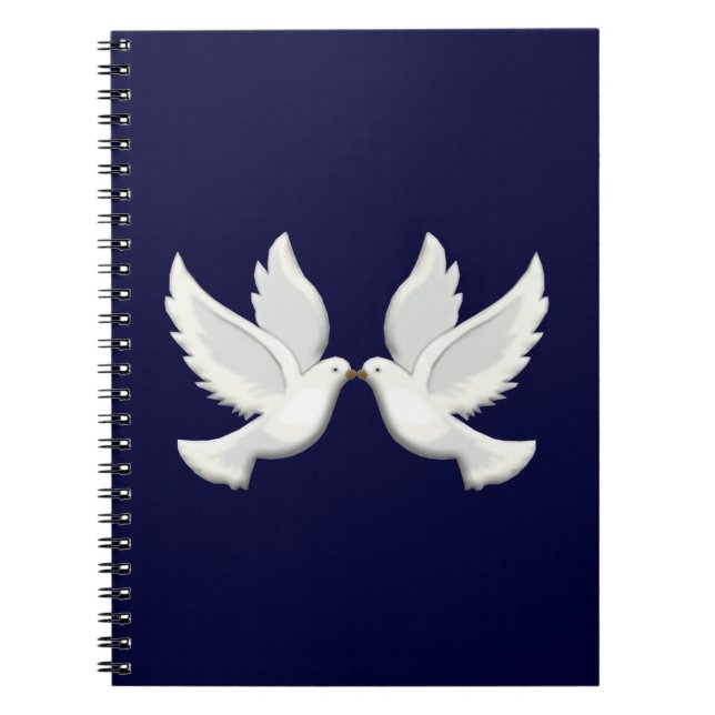 White Doves On Blue Spiral Notebook (Front)