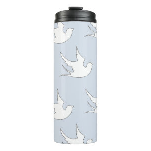 white doves on blue thermal tumbler