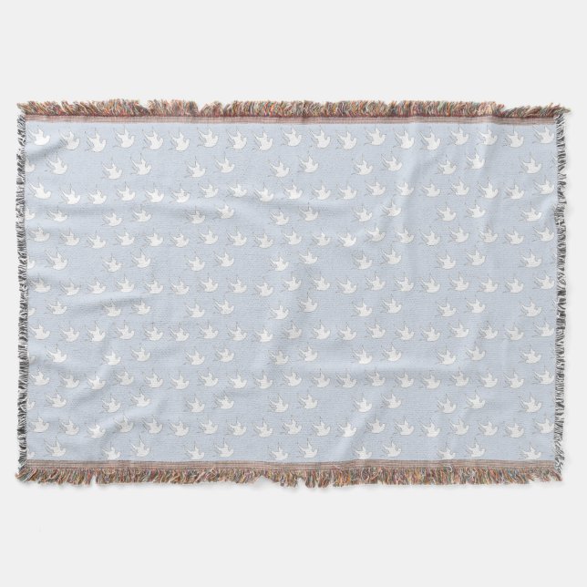 White doves on pale blue throw blanket (Front)