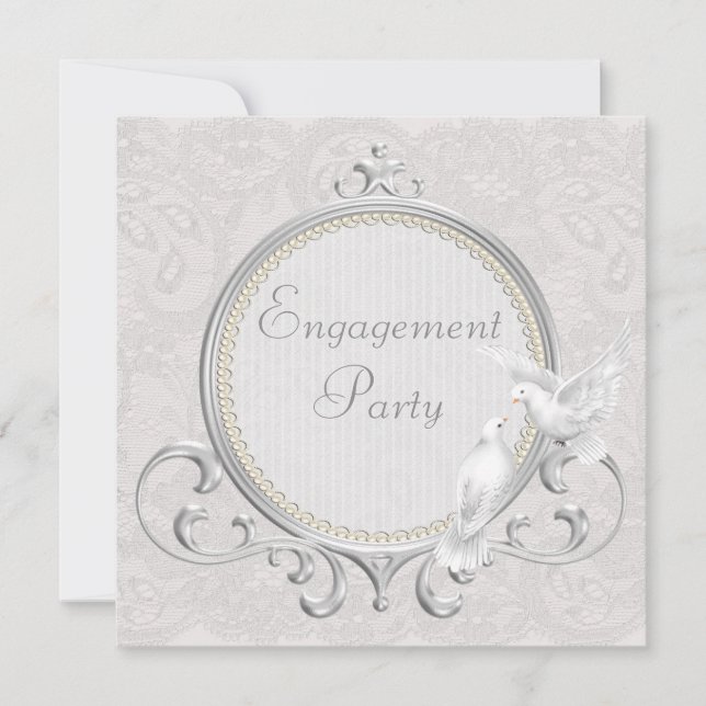 White Doves & Paisley Lace Engagement Party Invitation (Front)