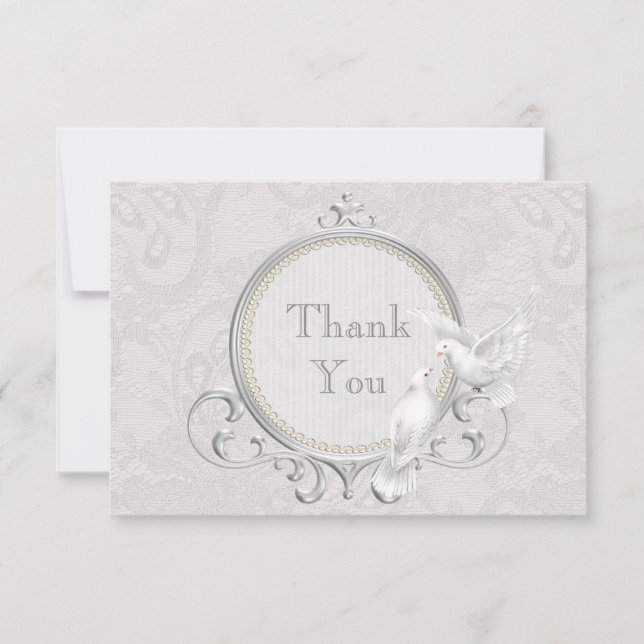 White Doves & Paisley Lace Thank You Wedding Card (Front)