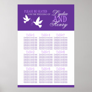 white doves purple wedding seating table plan 1-9 poster