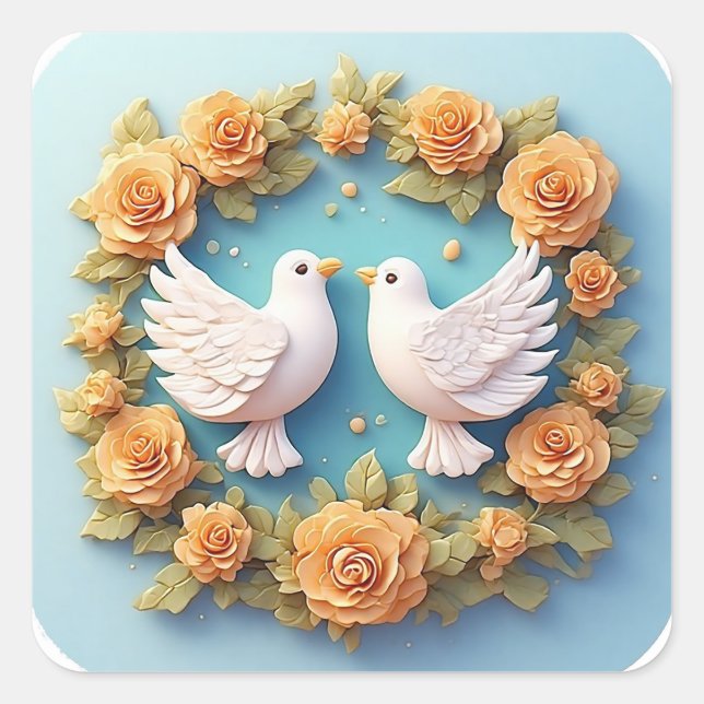 White Doves Romantic Love Symbol Gift 🌸🤍✨ Square Sticker (Front)