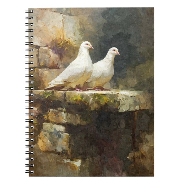 White Doves Stone Wall Notebook (Front)