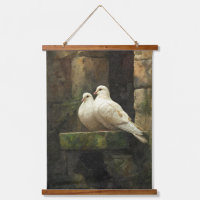 White Doves Stone Wall Rustic Romance Art