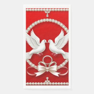 White Doves with Wedding Rings Napkin