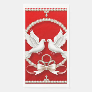 White Doves with Wedding Rings Napkin