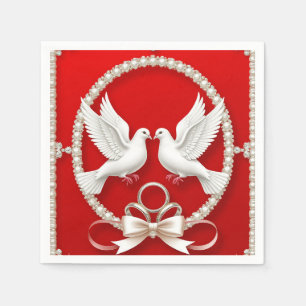 White Doves with Wedding Rings Napkin