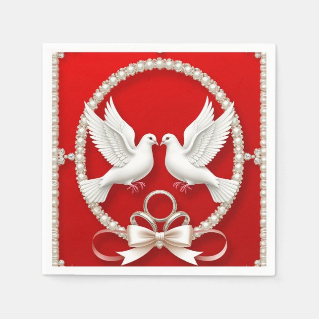 White Doves with Wedding Rings Napkin (Front)