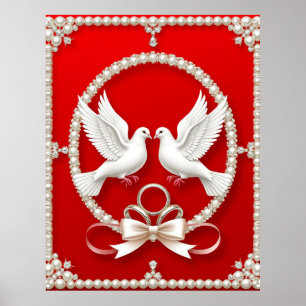 White Doves with Wedding Rings Poster