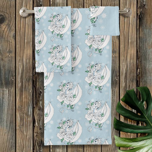 White Dragon and Roses Bath Towel Set
