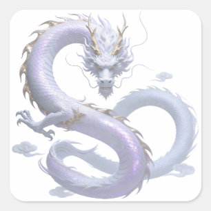 White Dragon Art Mythical Fantasy Aesthetic Or Square Sticker