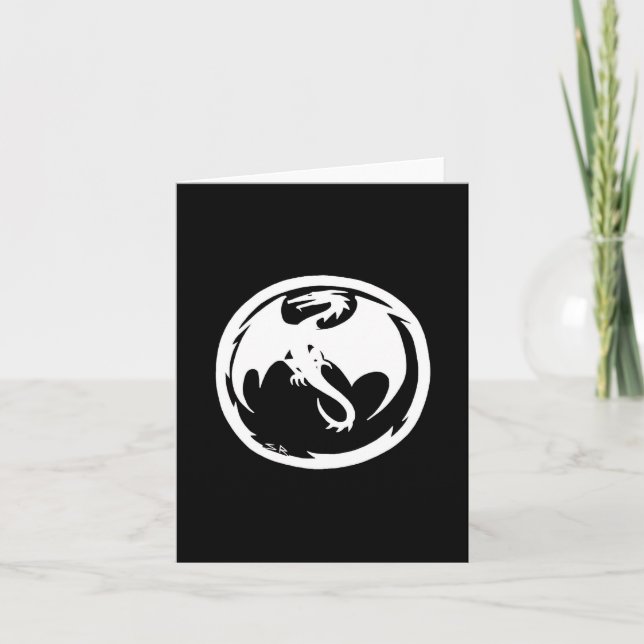 White Dragon black greeting card (Front)