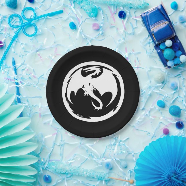 White Dragon black paper plates (Party)