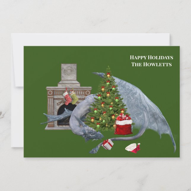 White Dragon Christmas Tree Holiday Card (Front)
