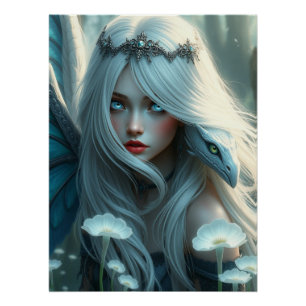 White Dragon Fairy Art  Poster