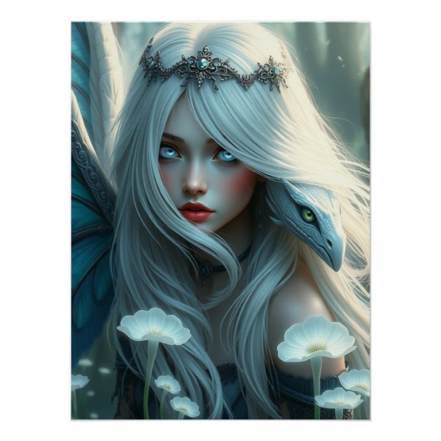 White Dragon Fairy Art  Poster (Front)