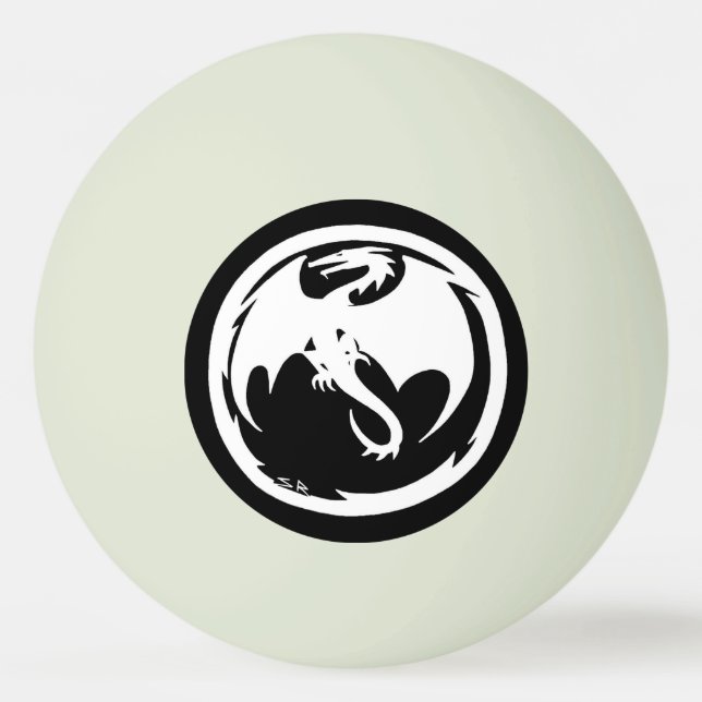 White Dragon green glow 1 star ping pong ball (Front)
