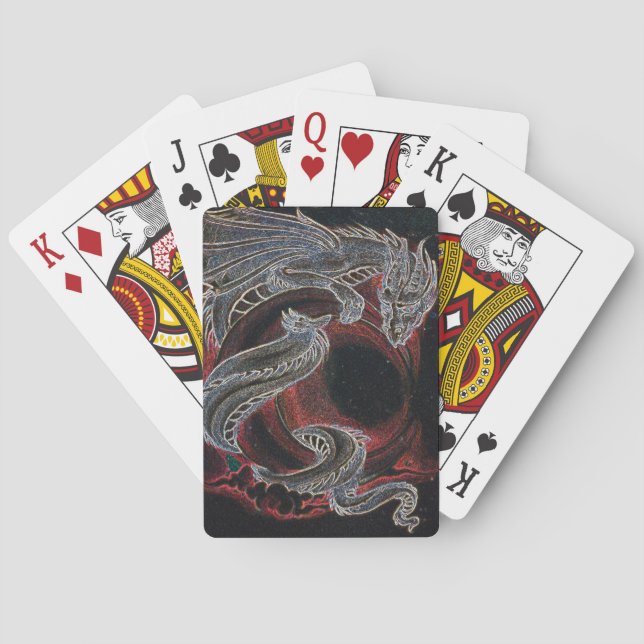 "White Dragon, Red Moon" Playing Cards (Back)