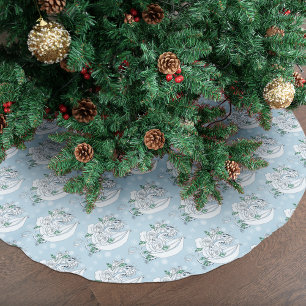 White Dragon Roses Snowflakes Blue Brushed Polyester Tree Skirt
