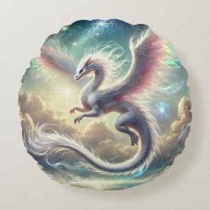 White Dragon Round Cushion