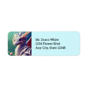 White Dragon With Flowers Return Address Labels