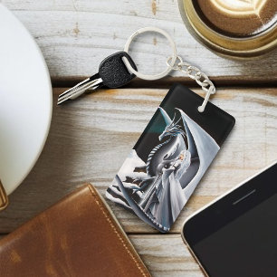 White Dragon woman Fantasy Auroras Borealis Key Ring