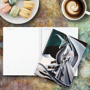 White Dragon Woman Fantasy Auroras Borealis Planner