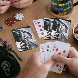 White Dragon Woman Fantasy Auroras Borealis Playing Cards