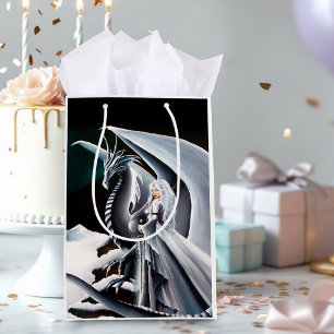 White Dragon Woman Fantasy Auroras Medium Gift Bag
