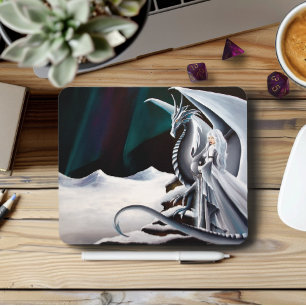 White Dragon Woman Fantasy Auroras Mouse Mat
