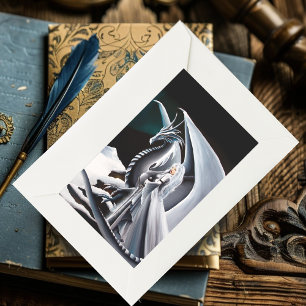 White Dragon Woman Fantasy Auroras Rectangular Sticker