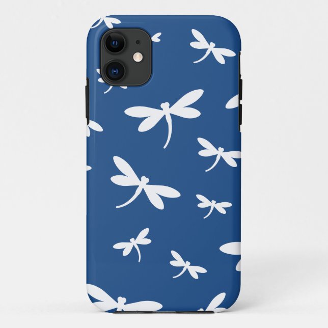 White Dragonflies Pattern - Customisable BG Colour Case-Mate iPhone Case (Back)