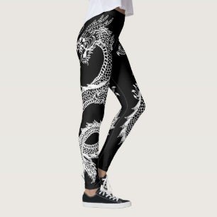 White Dragons Personalise Background Colour Leggings