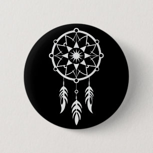 White Dreamcatcher Brooch 6 Cm Round Badge