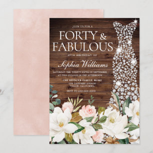 White Dress Blush White Rustic 40th Birthday Invitation